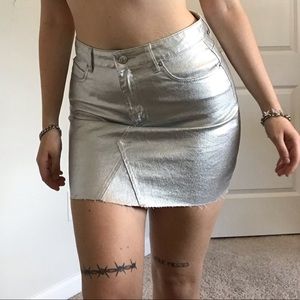 silver mini skirt